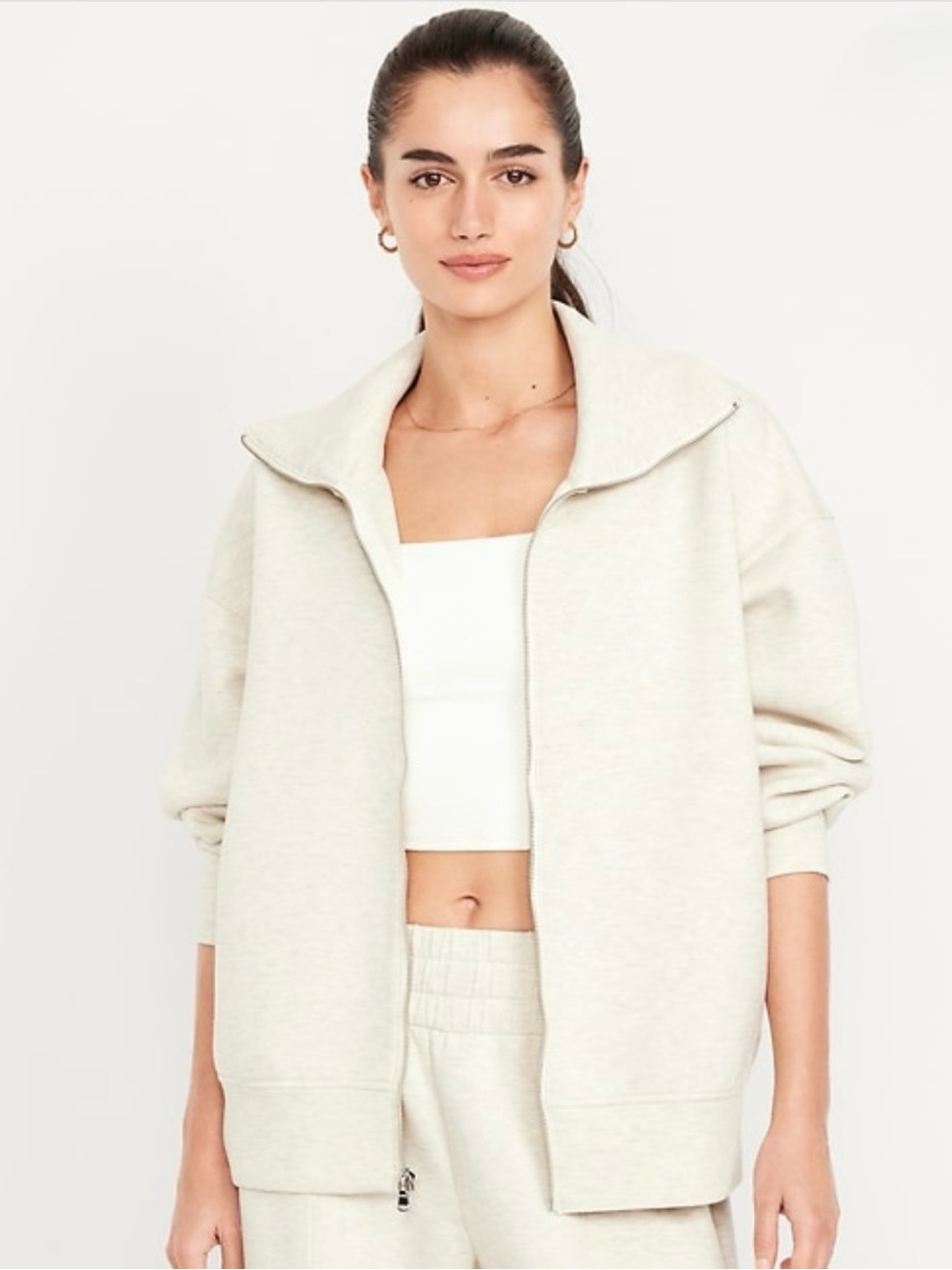 Old Navy heathered oatmeal Bounce Fleece Zip-Up